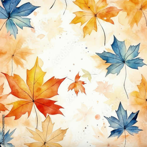 Abstract art autumn background with watercolor flowers, birch leaves. Watercolor natural art perfect for fall festival decorative design, header, banner, web, wall decor, cards. jpg