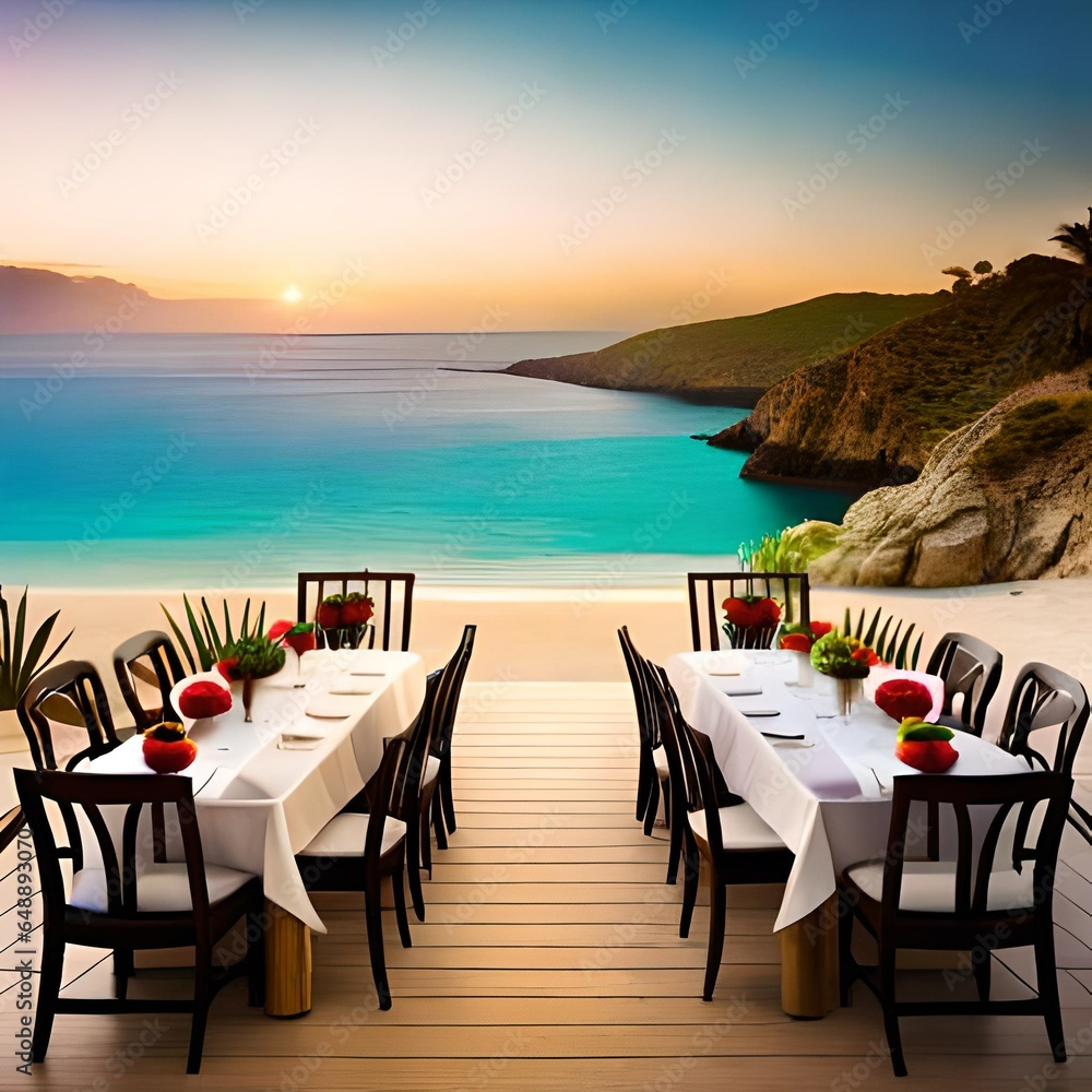 restaurant on the beach at sunset
