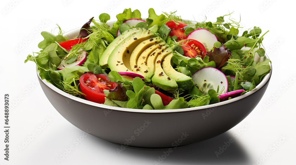 Delicious salad with Vegetables and Avocado. Generative Ai