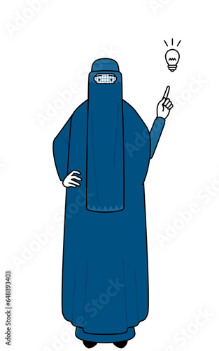 Muslim woman in burqa coming up with an idea.