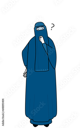 Muslim woman in burqa nodding her head in question.