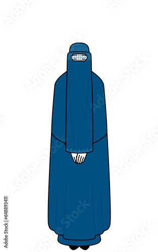 Muslim woman in burqa bowing with folded hands.