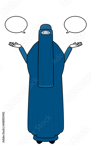 Muslim woman in burqa with wipeout and comparison.
