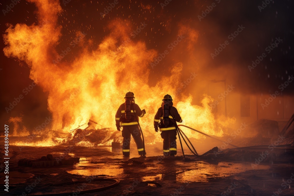 Fototapeta premium Firefighters extinguish a burning fire