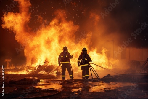 Firefighters extinguish a burning fire