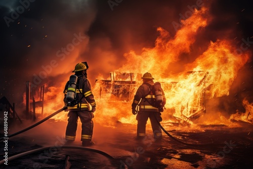 Firefighters extinguish a burning fire