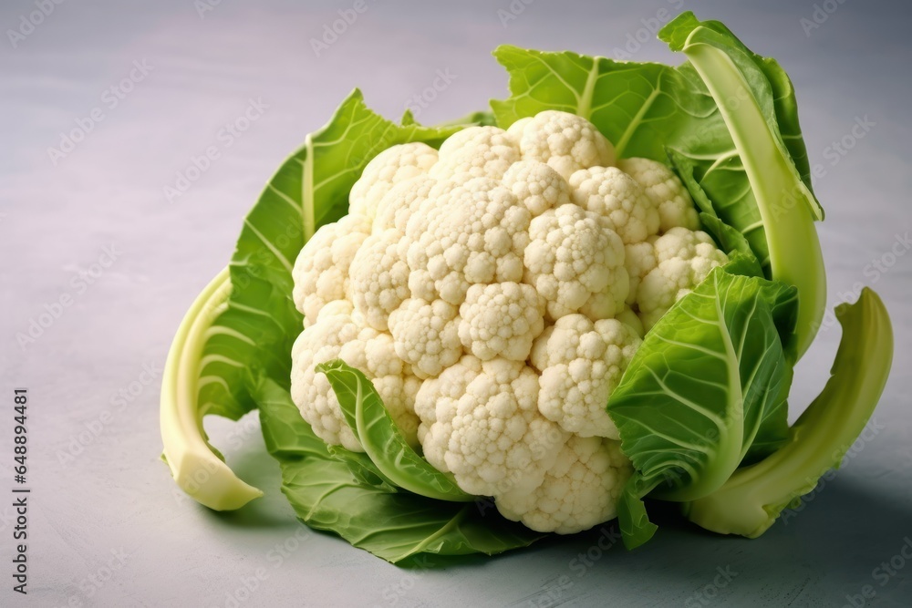 Farm fresh organic head of cauliflower with leaves Farm fresh organic head of cauliflower with leaves