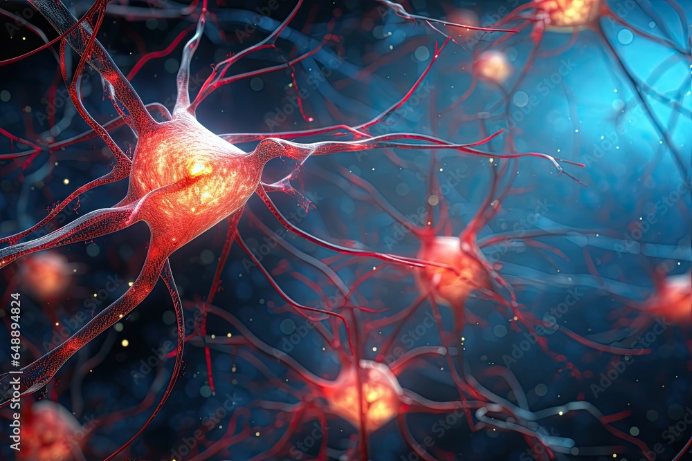 Neurons in the brain. Microscopic photo of Neural network Brain cells ...