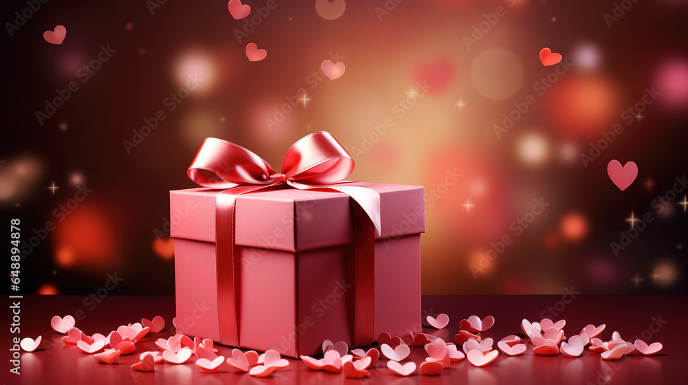 A red box with a heart shaped box on the table. Generative Ai A red box with a heart shaped box on the table. Generative Ai