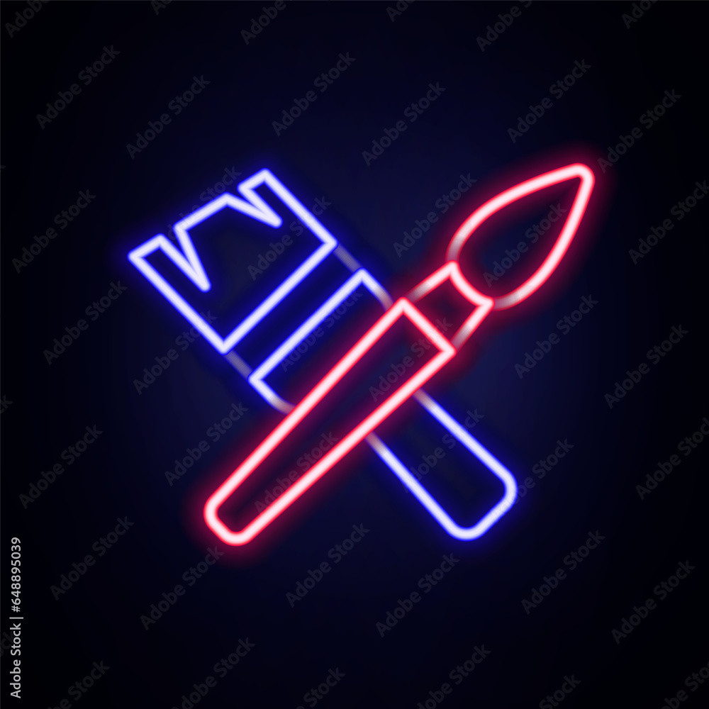 Glowing neon line Paint brush icon isolated on brick wall background. Colorful outline concept. Vector Glowing neon line Paint brush icon isolated on brick wall background. Colorful outline concept. Vector