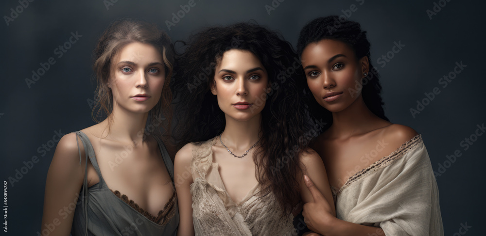 Fototapeta premium Portrait of three multicultural women standing together