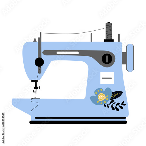 Blue sewing machine isolated on white background