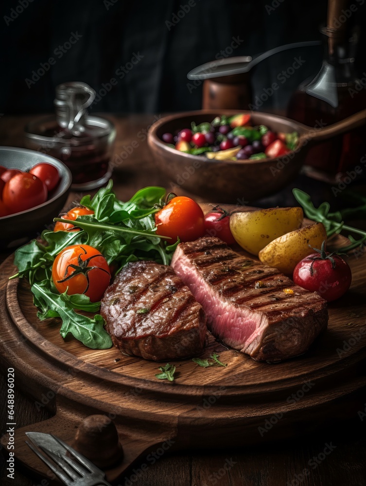 Steak and Vegetables,a Hearty and Healthy Meal. Generative AI Steak and Vegetables,a Hearty and Healthy Meal. Generative AI