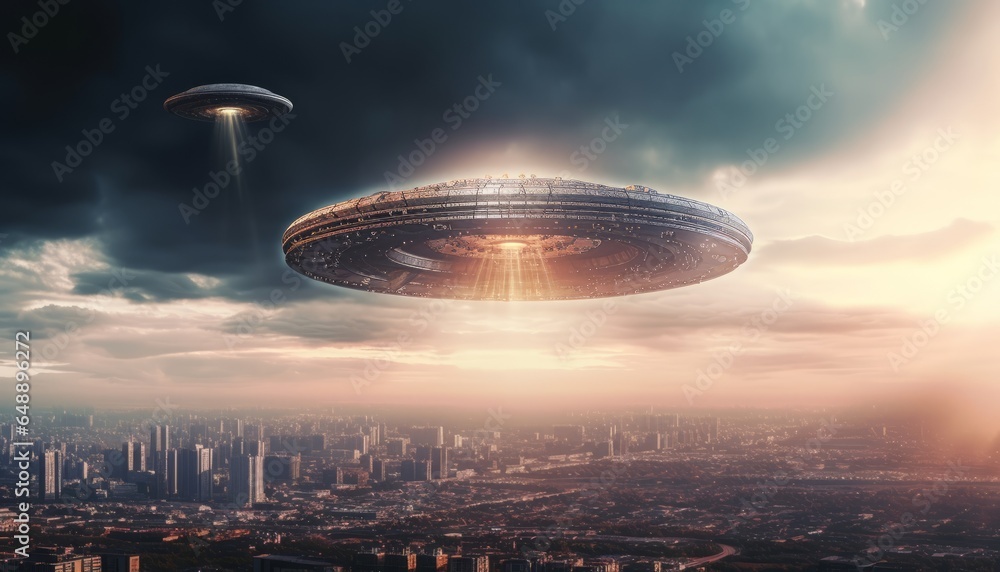 UFO over the city, AI generated UFO over the city, AI generated