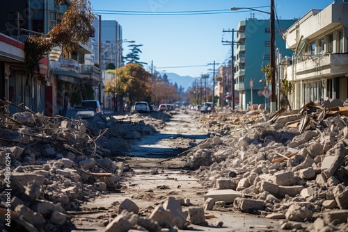 Leinwand Poster Powerful earthquake, showcasing the devastating impact of seismic forces on stru