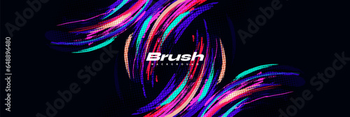 Abstract and Colorful Brush Background with Halftone Effect. Sport Banner. Brush Stroke Illustration. Scratch and Texture Elements For Design