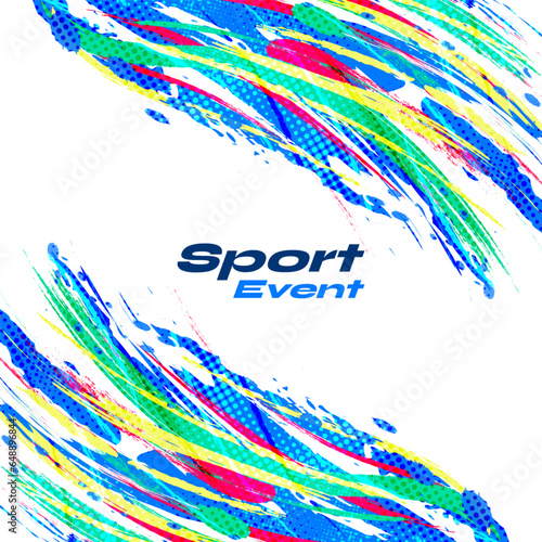 Abstract and Colorful Brush Background with Halftone Effect. Sport Banner. Brush Stroke Illustration. Scratch and Texture Elements For Design