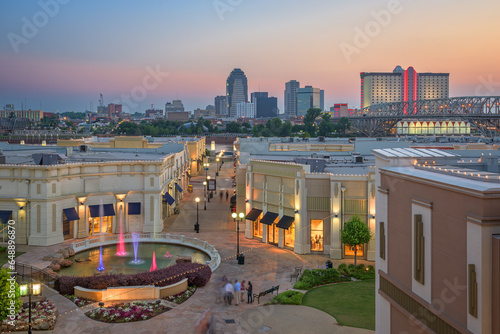 Shreveport, Louisiana, USA downtown City Skyline and Shopping Areas