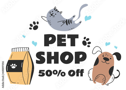 Pet dog cat shop care animal store sale banner concept. Vector flat graphic design illustration
