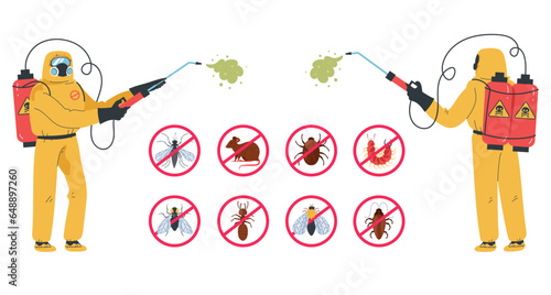Pest control insect service disinfection poison isolated set. Vector flat graphic design illustration

