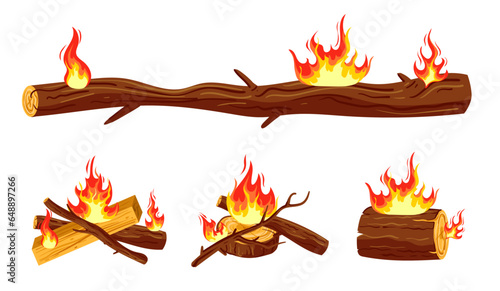 Campfire bonfire firewood flame isolated set. Vector flat graphic design illustration