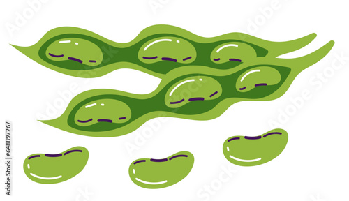 Bean plant soy pod green pea isolated set. Vector flat graphic design illustration