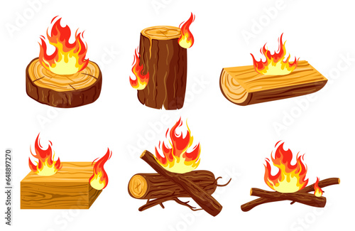 Campfire bonfire firewood flame isolated set. Vector flat graphic design illustration