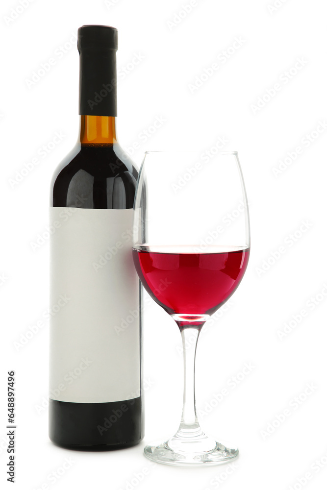 Red Wine bottle and glass isolated on white background Red Wine bottle and glass isolated on white background
