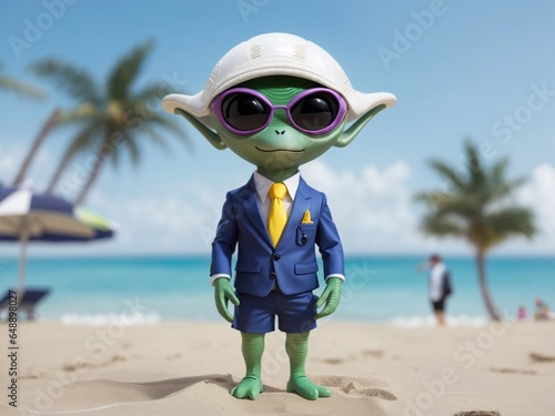 Business man alien standing on beach