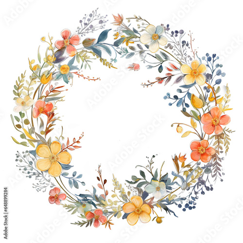 circle Watercolor Flower border.