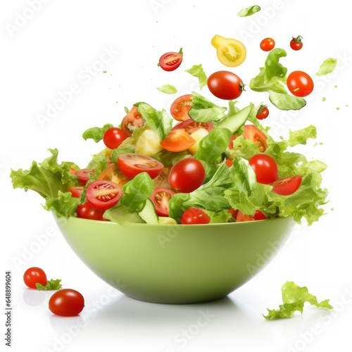 Fresh Salad Mix splashes into a Bowl