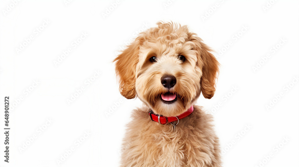Fluffy dog, cute groomed pet, isolated background