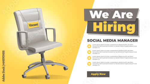 We Are Hiring Job Vacancy Banner With Empty Office Chair Illustration