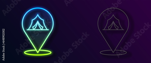 Glowing neon line Circus tent icon isolated on black background. Carnival camping tent. Amusement park. Vector