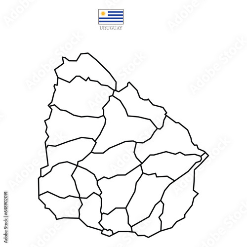 Uruguay contour vector map with state, flag in color. Background map eps 10 photo