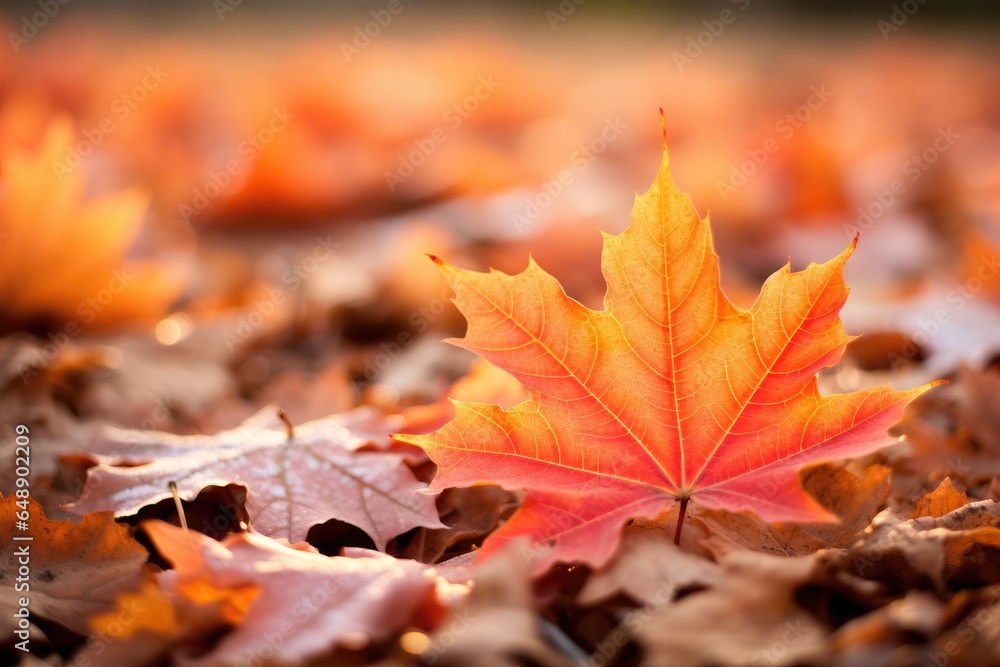 Autumn maple leaves on the ground. Background with selective focus. Generative Ai Autumn maple leaves on the ground. Background with selective focus. Generative Ai