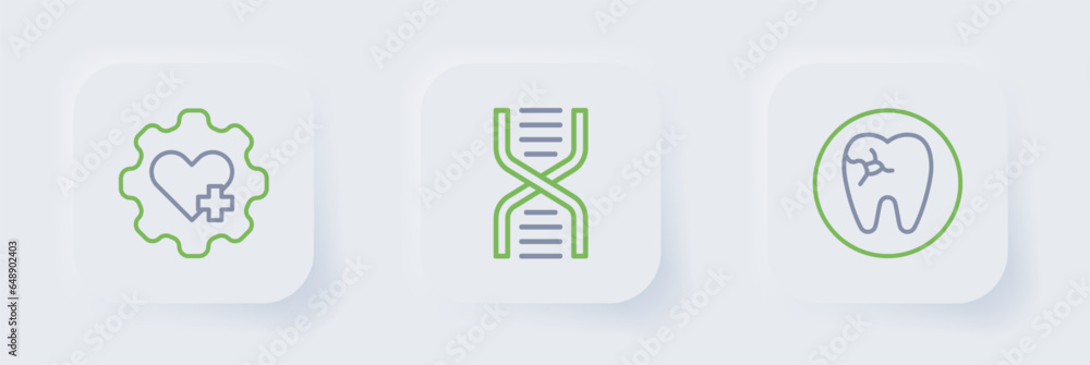 Set line Tooth with caries, DNA symbol and Heart cross icon. Vector Set line Tooth with caries, DNA symbol and Heart cross icon. Vector