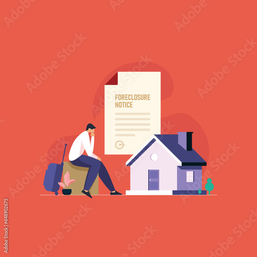 Eviction Notice Foreclosure Home, Legal document, Sad person fail to repay bank Mortgage loan, Financial Crisis