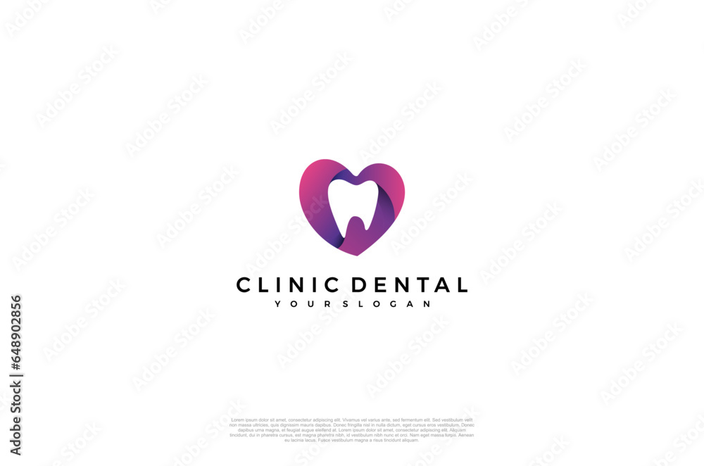 Clinic dental logo designs. Tooth and heart shape abstract icons, dentist stomatology medical doctor. Vector concept
