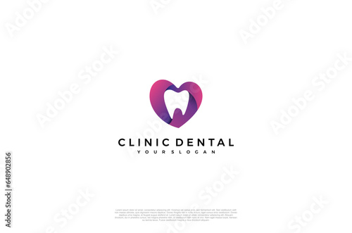 Clinic dental logo designs. Tooth and heart shape abstract icons, dentist stomatology medical doctor. Vector concept
