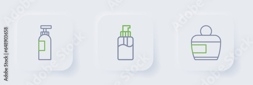 Set line Cream or lotion cosmetic tube, Bottle of liquid soap and shampoo icon. Vector