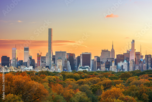 Photography New York City skyline over Central Park in Autumn