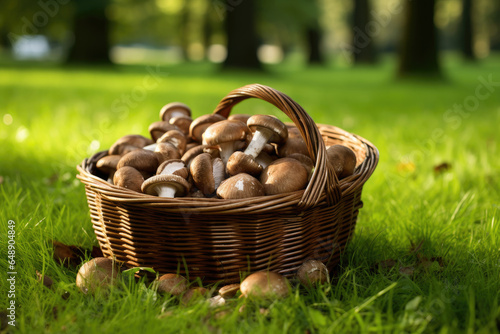 A wicker basket with forest mushrooms