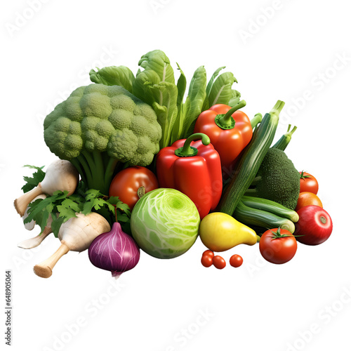 Assorted organic vegetables  on a transparent background