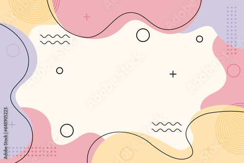 Vector abstract minimal template background with colorful hand drawn free form shape, wavy lines and geometric memphis elements design for poster, card, presentation, cover design. 