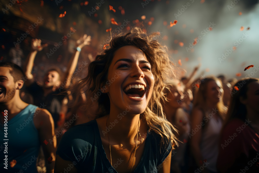 crowd of people dancing at concert	