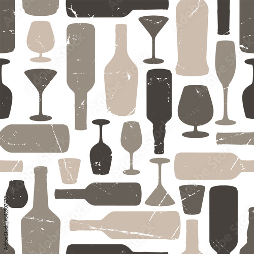 Alcohol bottles pattern seamless monochrome