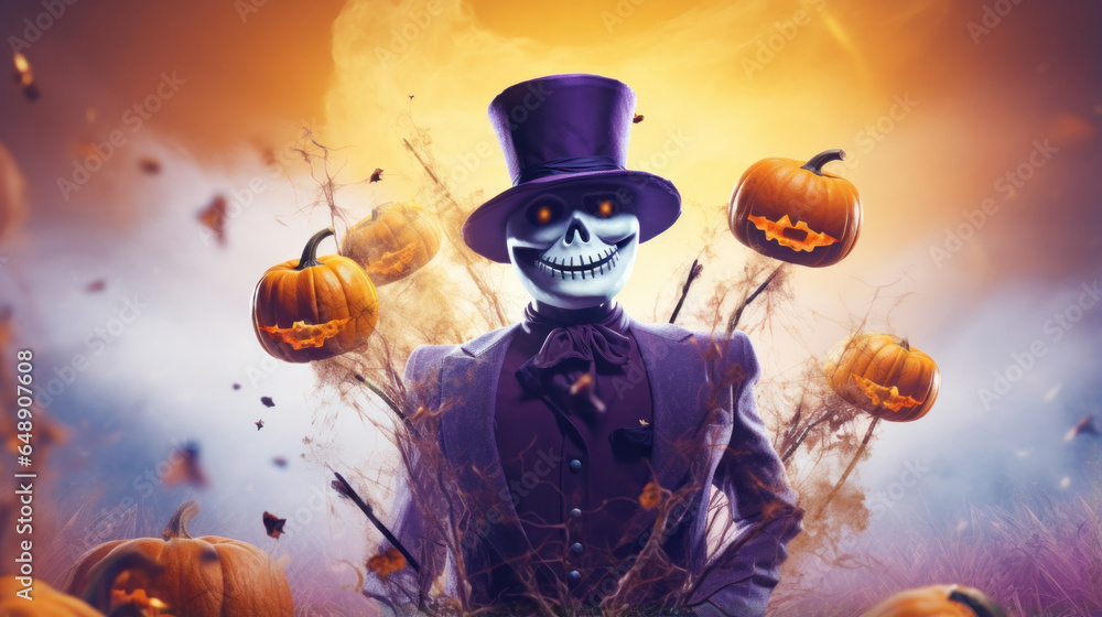 Fototapeta premium Halloween pumpkin concept in a spooky field of mystery.