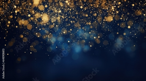 Elegant gold sparkles on a dark blue abstract background.