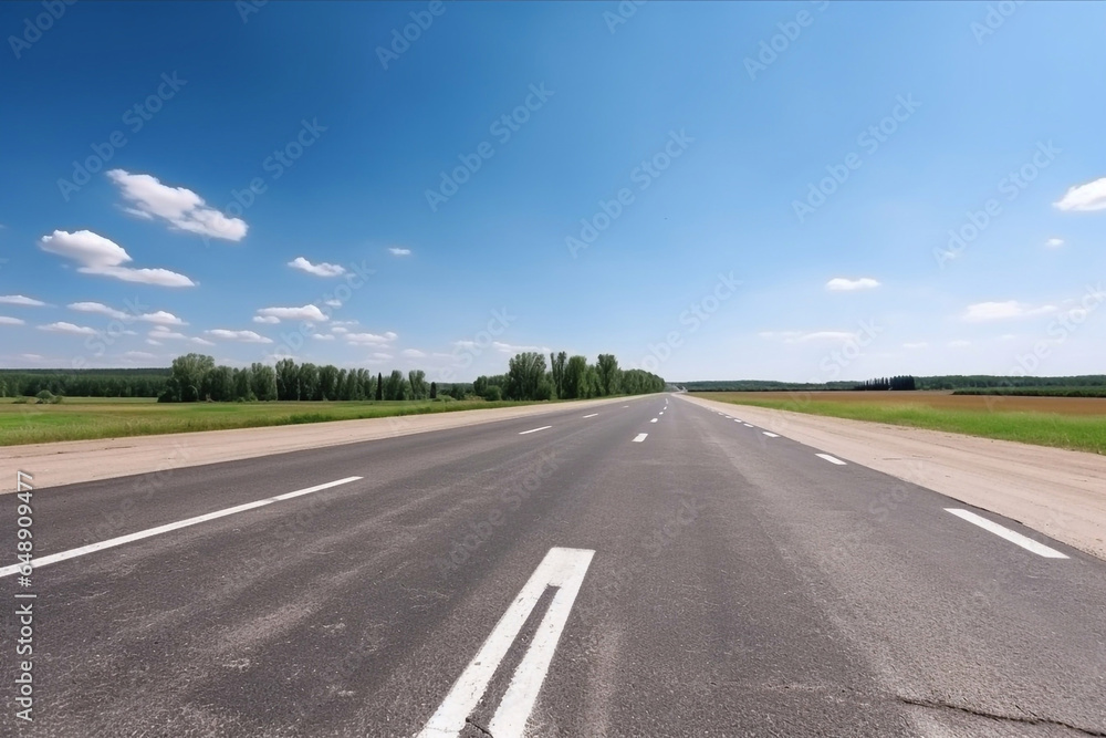 Asphalt road panorama with white dividing lines